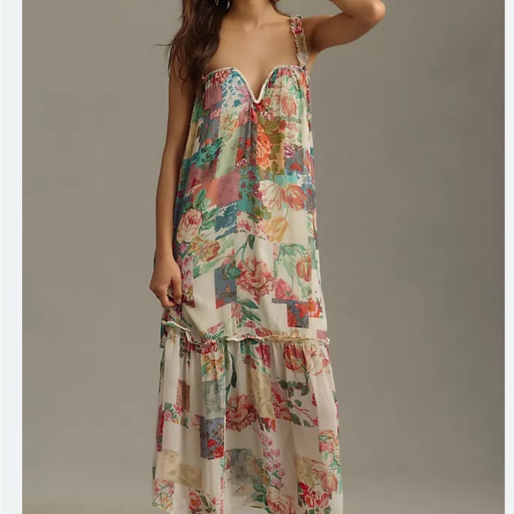 Anthropologie L Floral Patchwork Maxi Dress